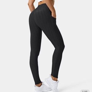 High Waisted Ruched Honeycomb Casual 7/8 Leggings